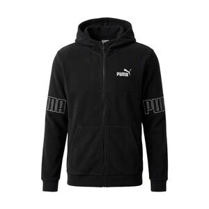 Puma Mens Power Fleece Full Zip Hoodie Black Logo Sleeve Small